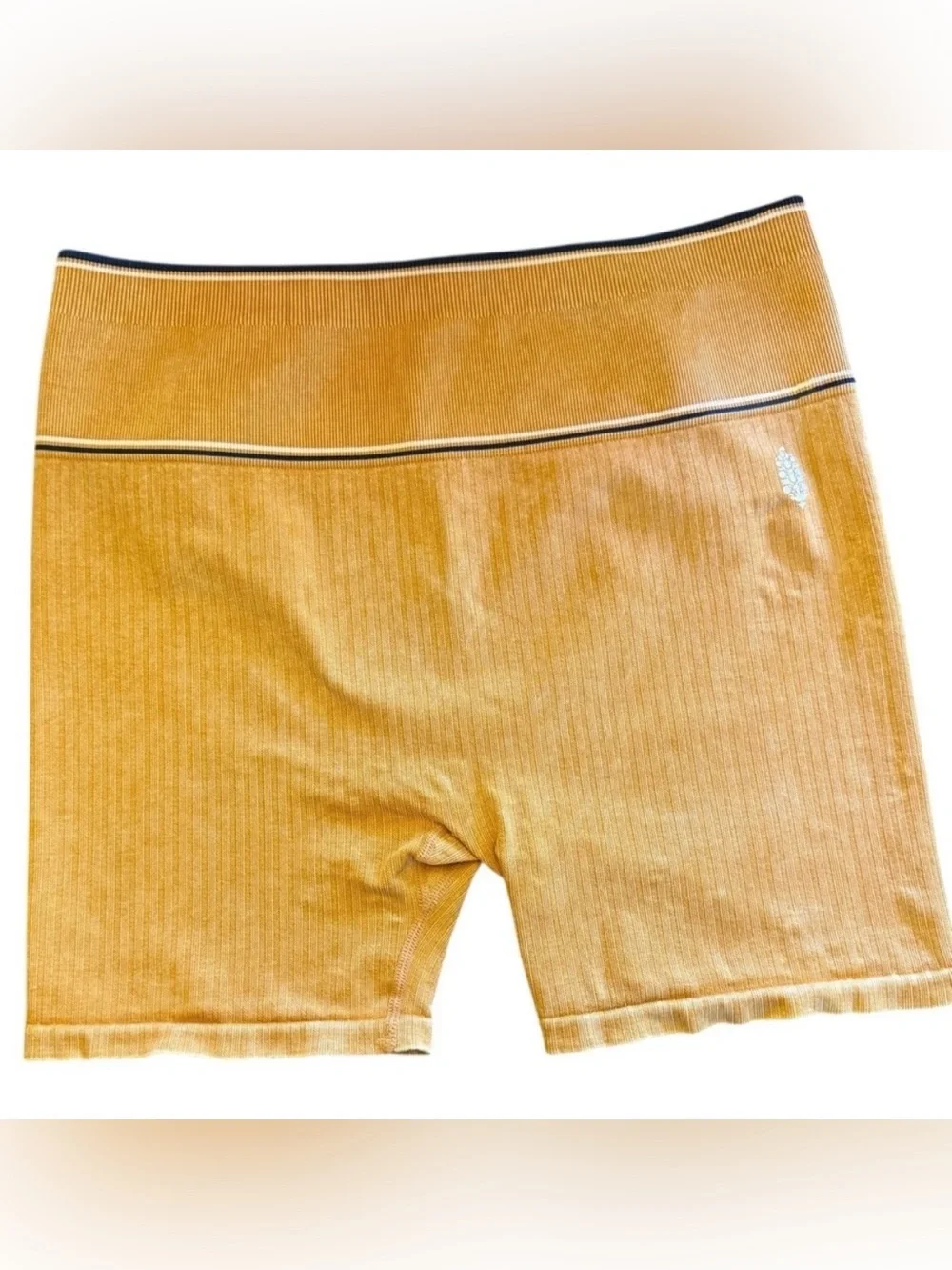 Free People Varsity Ribbed Athletic Bike Shorts with Blue Contrast Waistband